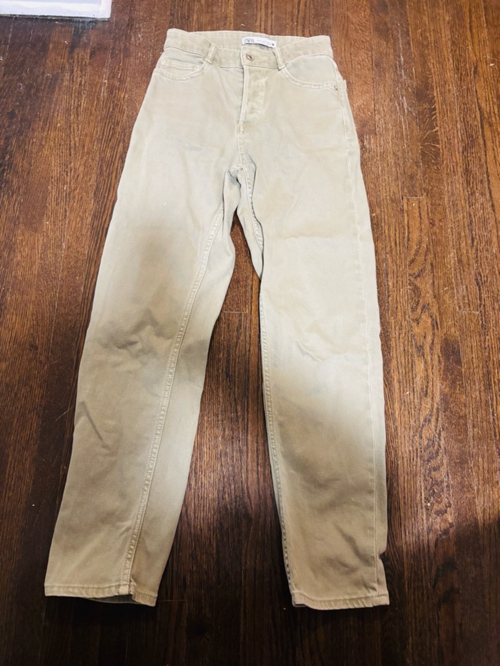 ZARA, Women’s Light Green Casual Straight-Leg Jeans, Size 0